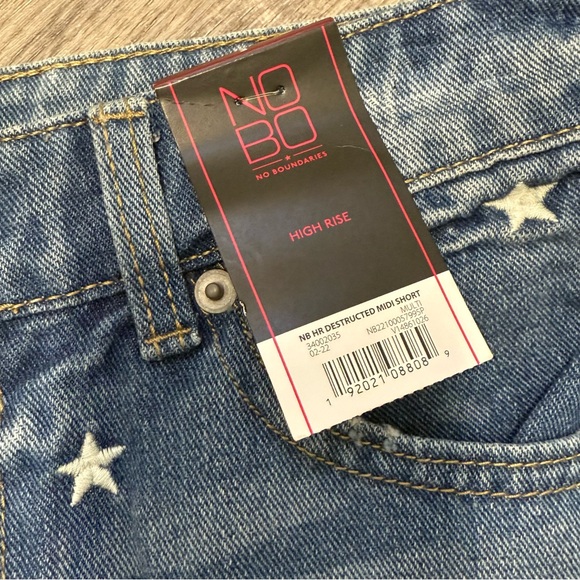 NOBO‎ Cut Off Short Jean Sz 3 Denim Stars Red White Blue Patriotic Distressed - Picture 4 of 8